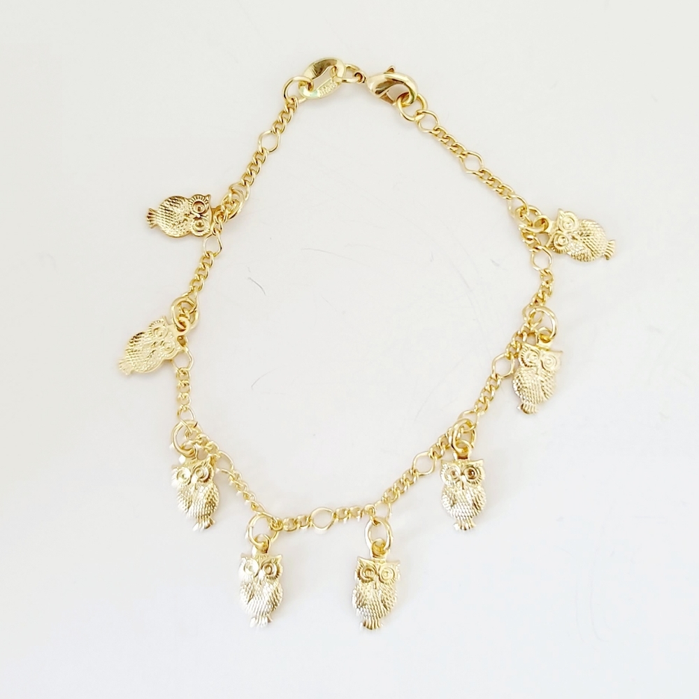 Owl charms baby girl bracelet. Gold plated. New - Picture 2 of 6